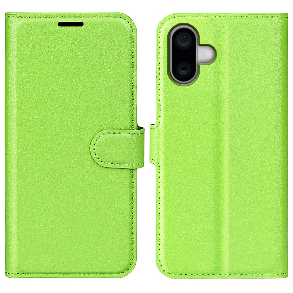 AMORUS For iPhone 16 Plus Wallet Case Litchi Texture Shockproof Leather Flip Stand Phone Cover - Green