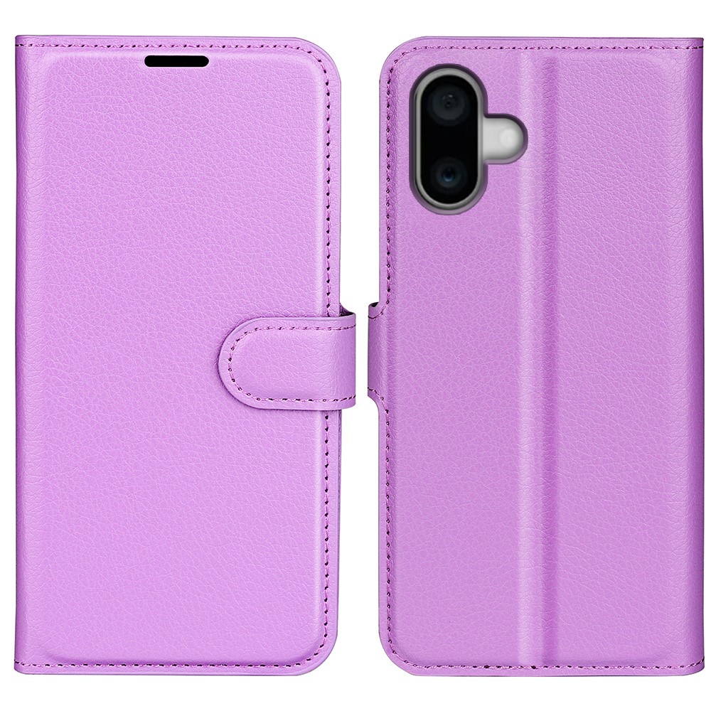 AMORUS For iPhone 16 Plus Wallet Case Litchi Texture Shockproof Leather Flip Stand Phone Cover - Purple
