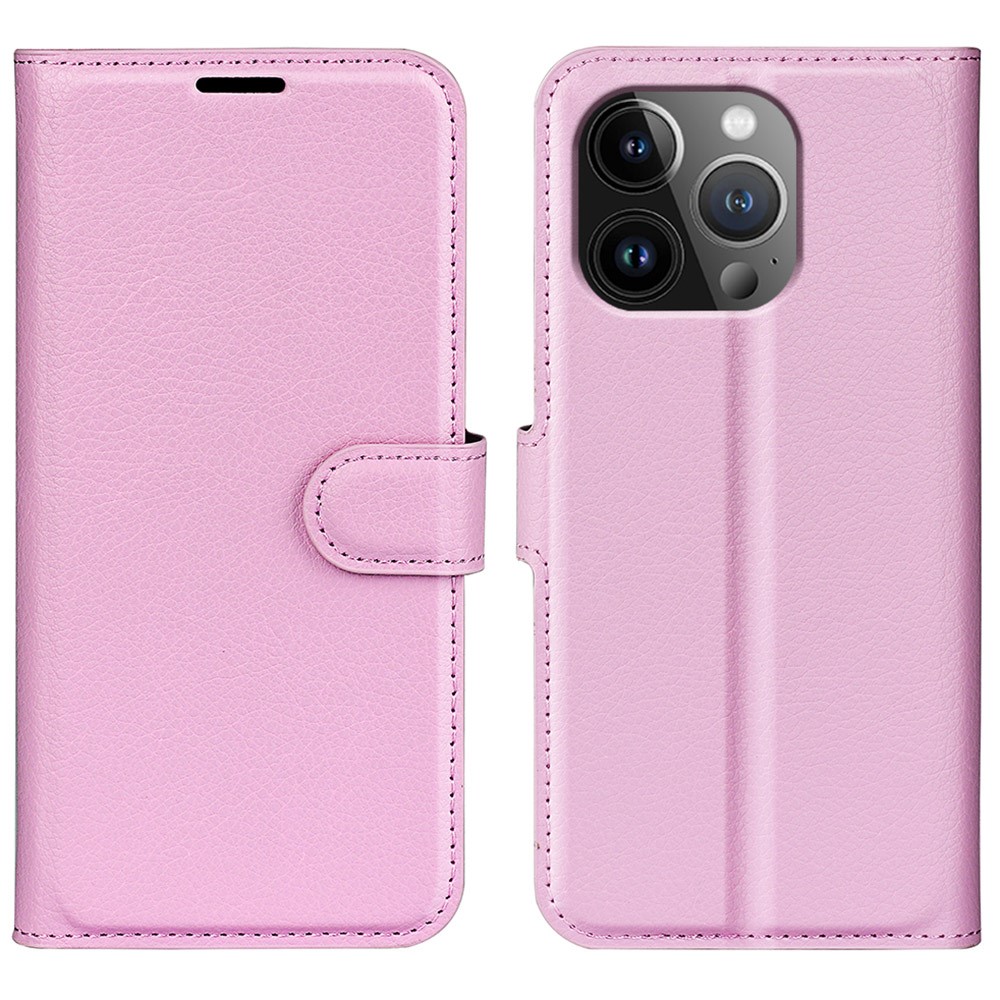 AMORUS For iPhone 15 Pro Wallet Case Litchi Texture Shockproof Leather Flip Stand Phone Cover - Pink