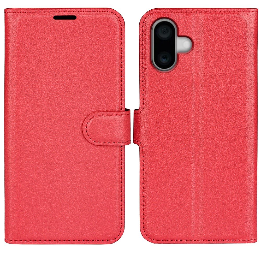 AMORUS For iPhone 16 Wallet Case Litchi Texture Shockproof Leather Flip Stand Phone Cover - Red