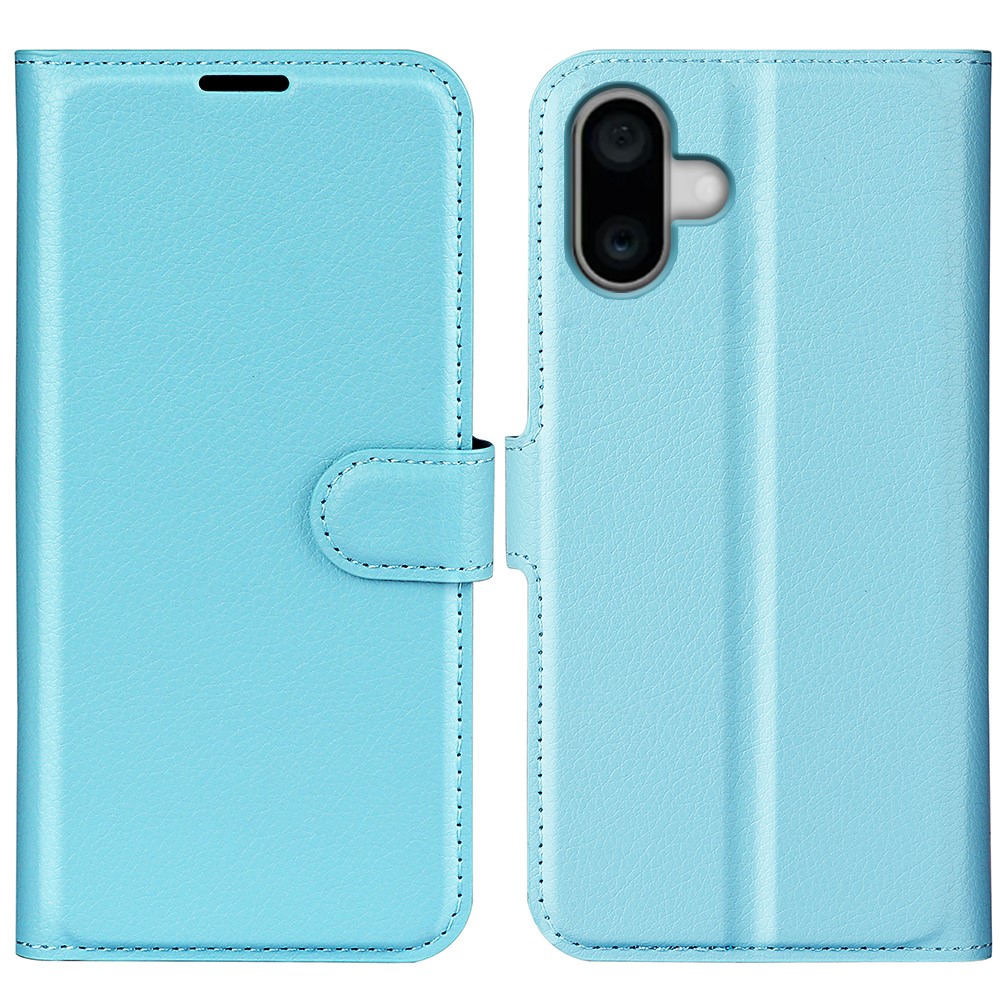 AMORUS For iPhone 16 Wallet Case Litchi Texture Shockproof Leather Flip Stand Phone Cover - Blue