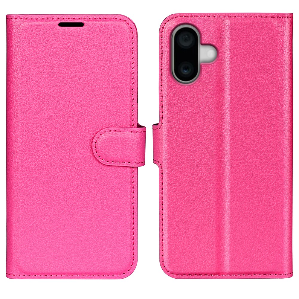 AMORUS For iPhone 16 Wallet Case Litchi Texture Shockproof Leather Flip Stand Phone Cover - Rose