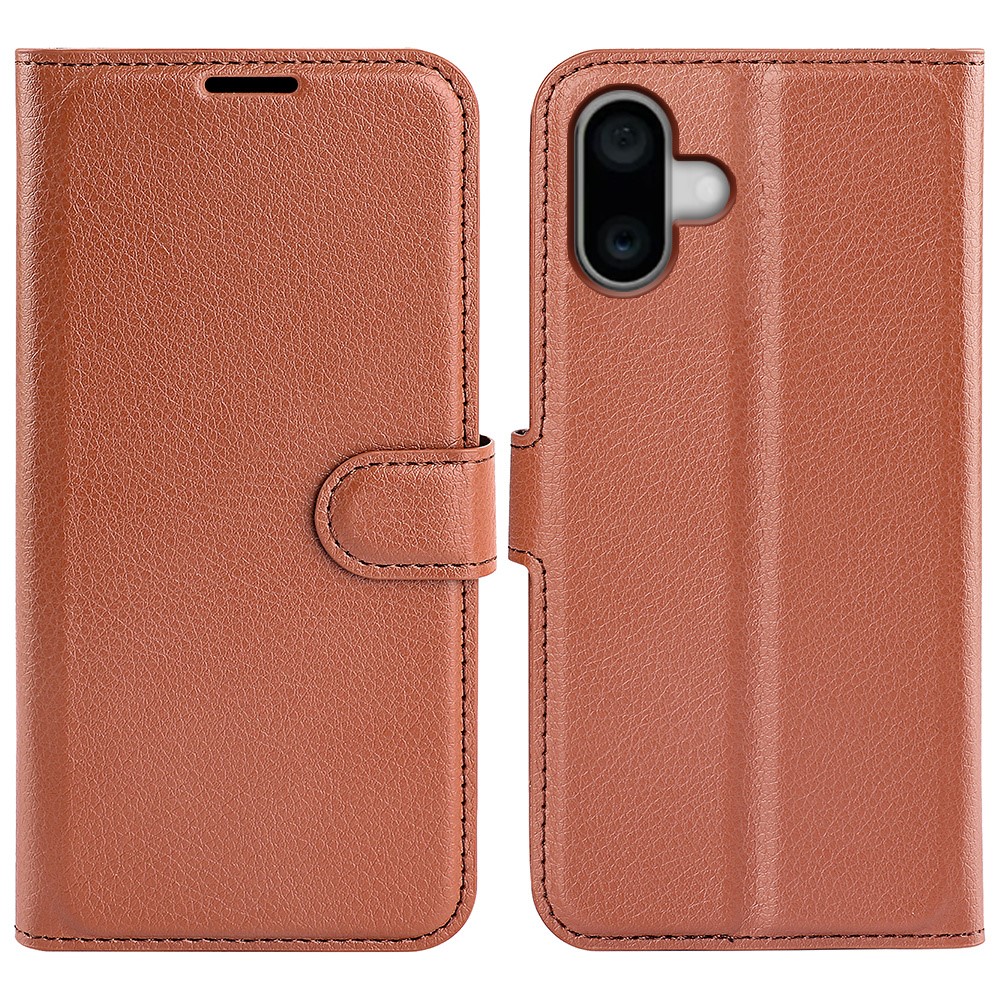 AMORUS For iPhone 16 Wallet Case Litchi Texture Shockproof Leather Flip Stand Phone Cover - Brown