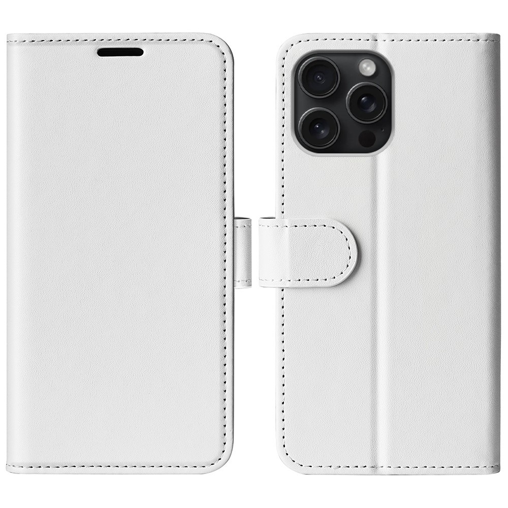 AMORUS For iPhone 16 Pro Wallet Case Litchi Texture Shockproof Leather Flip Stand Phone Cover - White