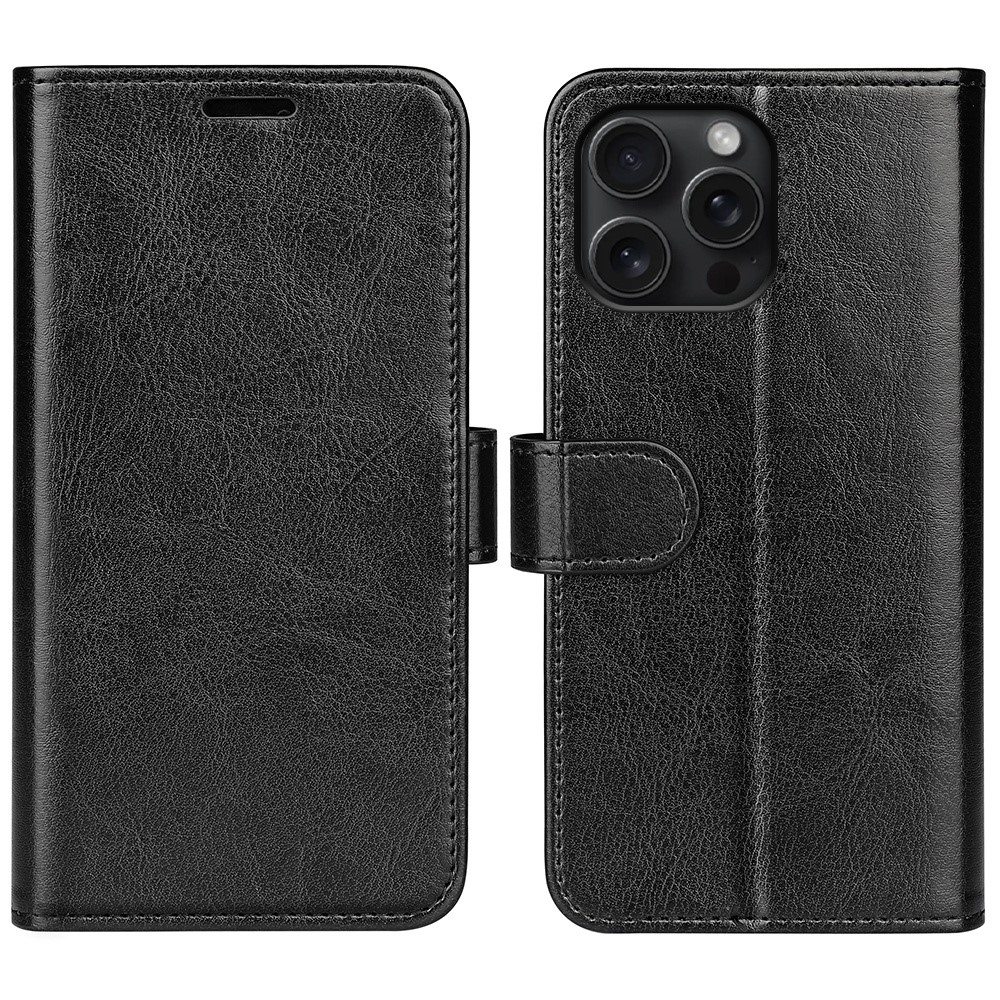 AMORUS For iPhone 16 Pro Wallet Case Litchi Texture Shockproof Leather Flip Stand Phone Cover - Black