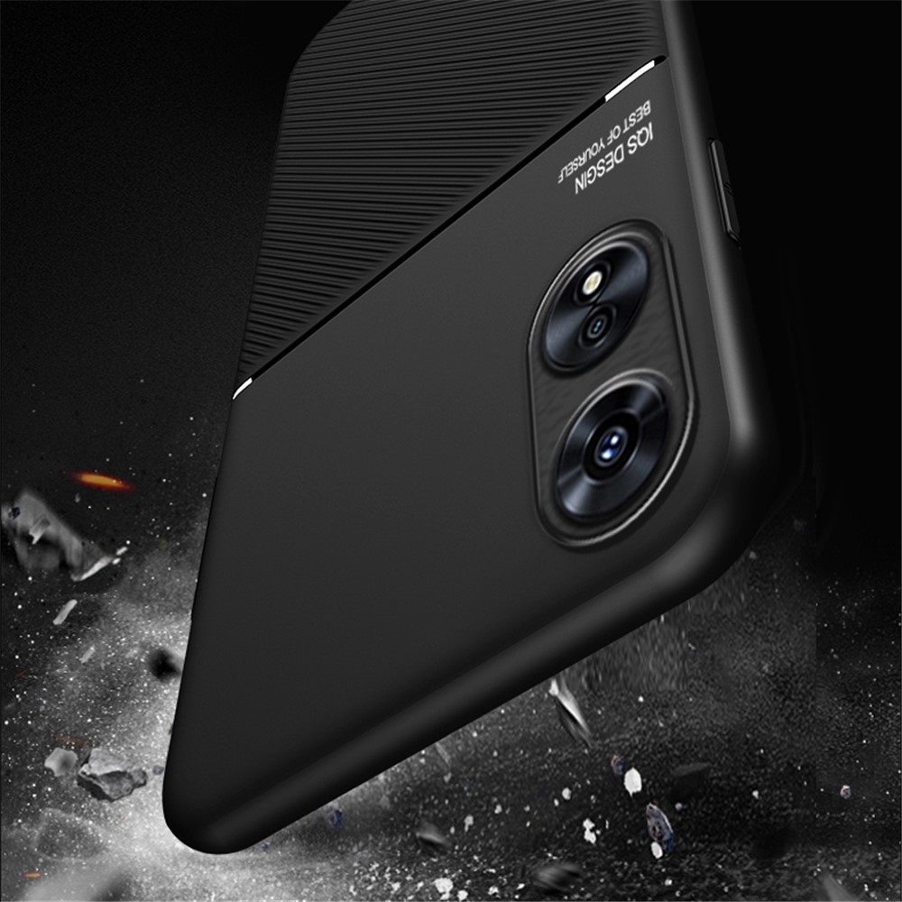Cell Phone Protector Case for Oppo A17 4G, Lines Imprinted PU Leather+TPU Shell with Built-in Metal Sheet - Black-3
