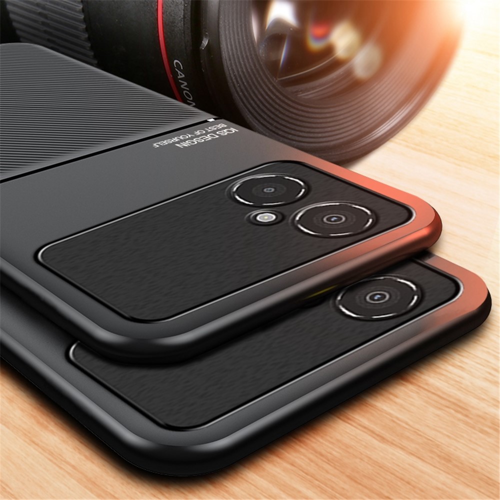 Back Protector for Xiaomi Poco M4 5G, Lines Imprinted PU Leather+TPU Hybrid Shell with Built-in Metal Sheet - Black-4