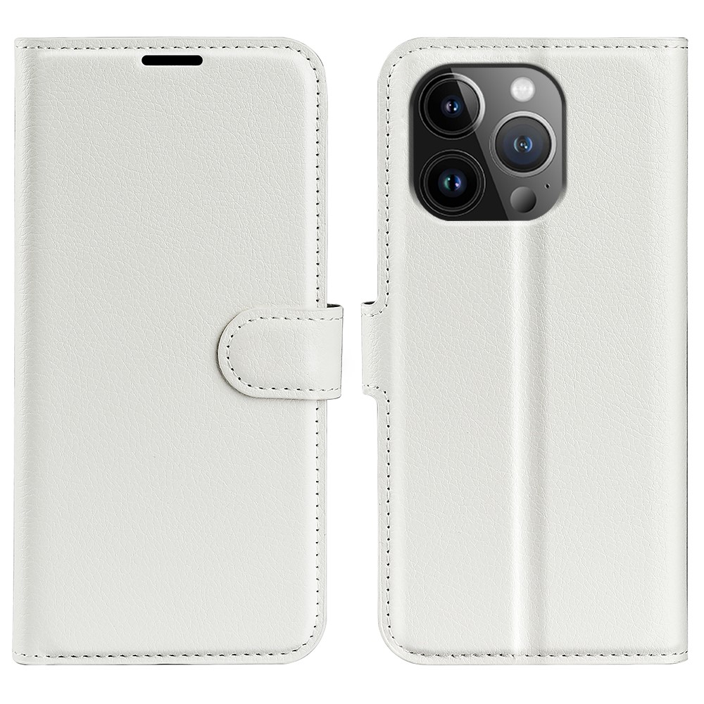 AMORUS For iPhone 14 Pro Max Wallet Case Litchi Texture Shockproof Leather Flip Stand Phone Cover - White