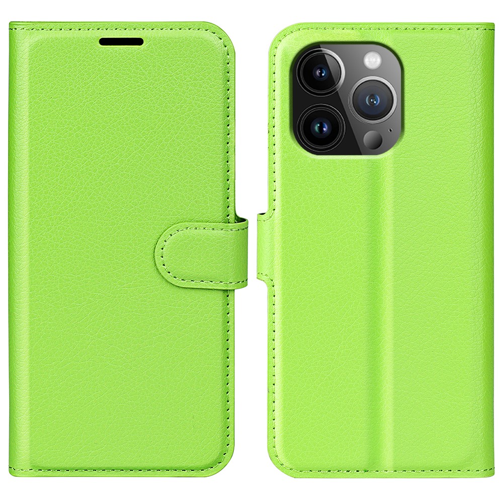 AMORUS For iPhone 14 Pro Wallet Case Litchi Texture Shockproof Leather Flip Stand Phone Cover - Green