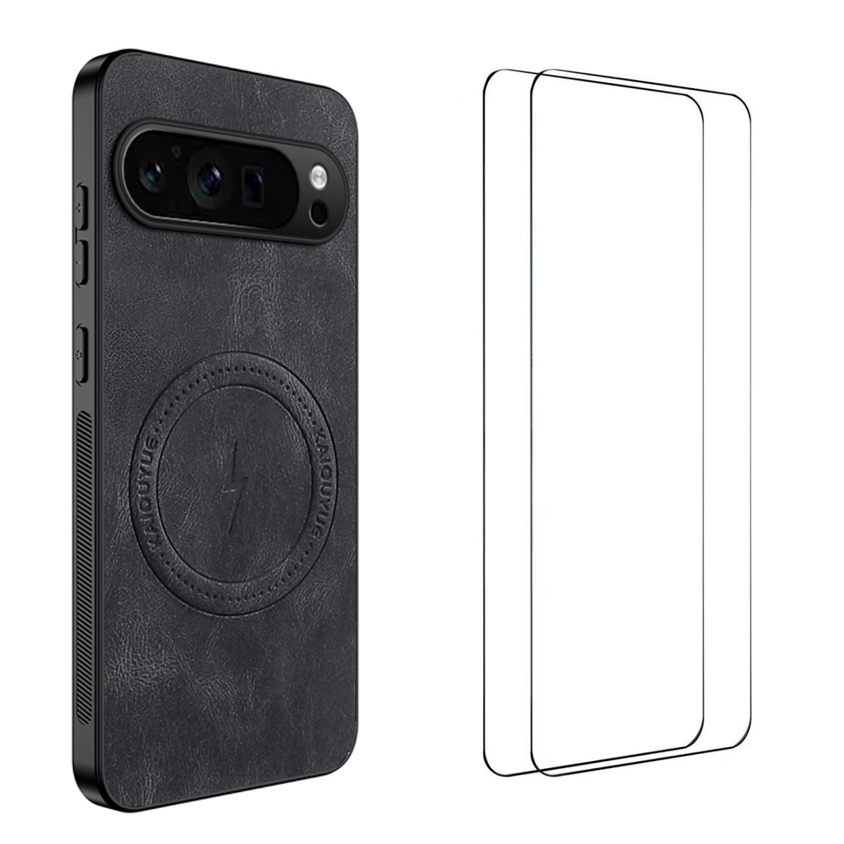 For Google Pixel 9 Pro Magnetic Case WANLONFENG SD Series PC TPU Phone Cover with 2Pcs Screen Film - Black