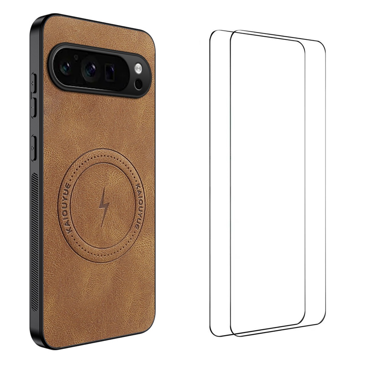 For Google Pixel 9 Pro Magnetic Case WANLONFENG SD Series PC TPU Phone Cover with 2Pcs Screen Film - Brown