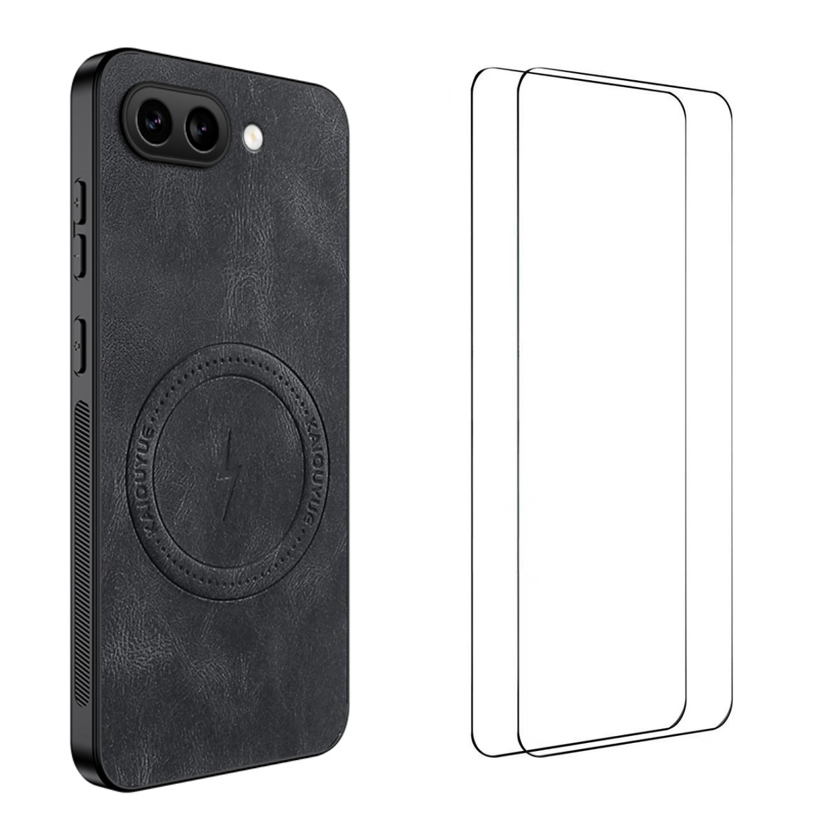 For Google Pixel 9a Magnetic Case WANLONFENG SD Series PC TPU Phone Cover with 2Pcs Screen Film - Black