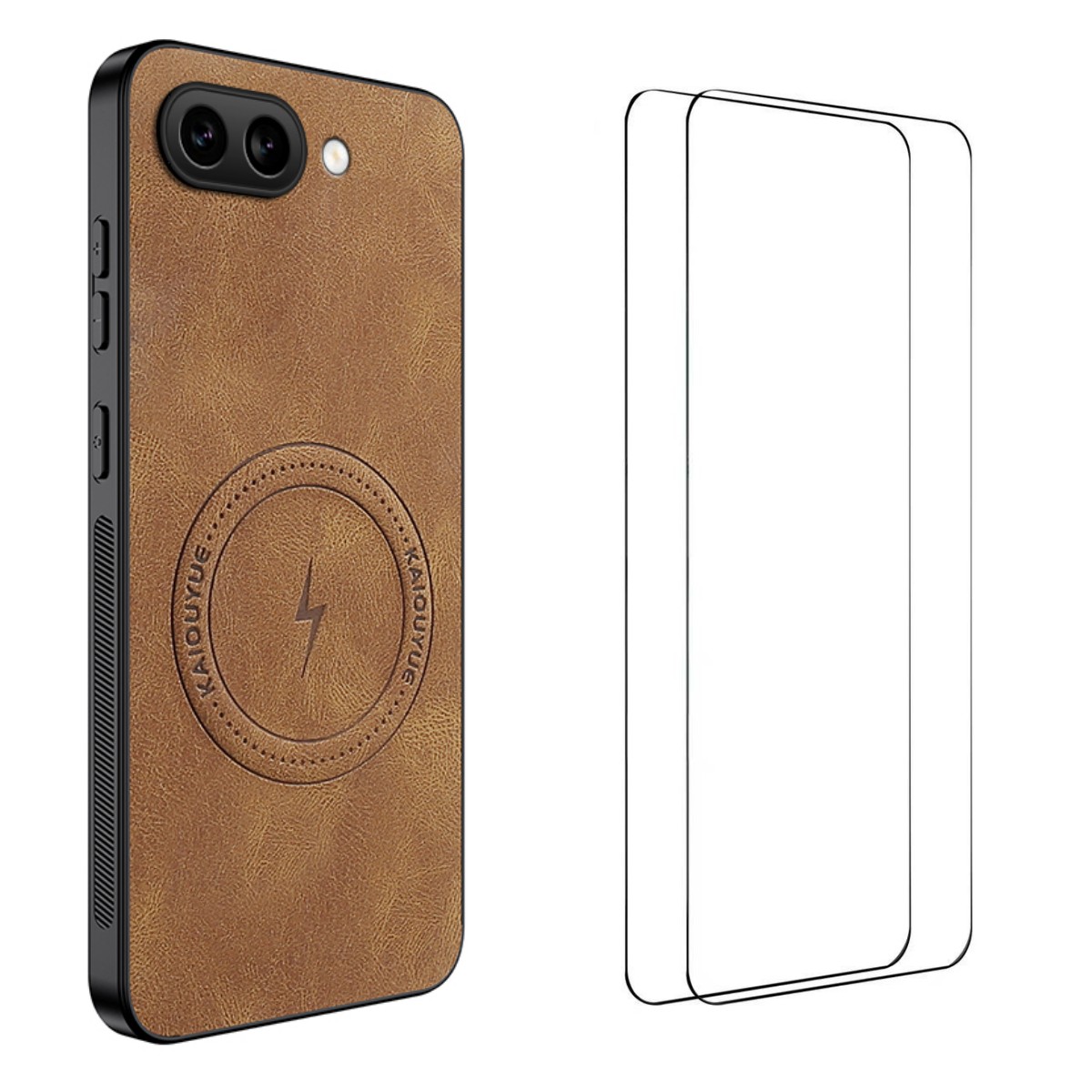 For Google Pixel 9a Magnetic Case WANLONFENG SD Series PC TPU Phone Cover with 2Pcs Screen Film - Brown
