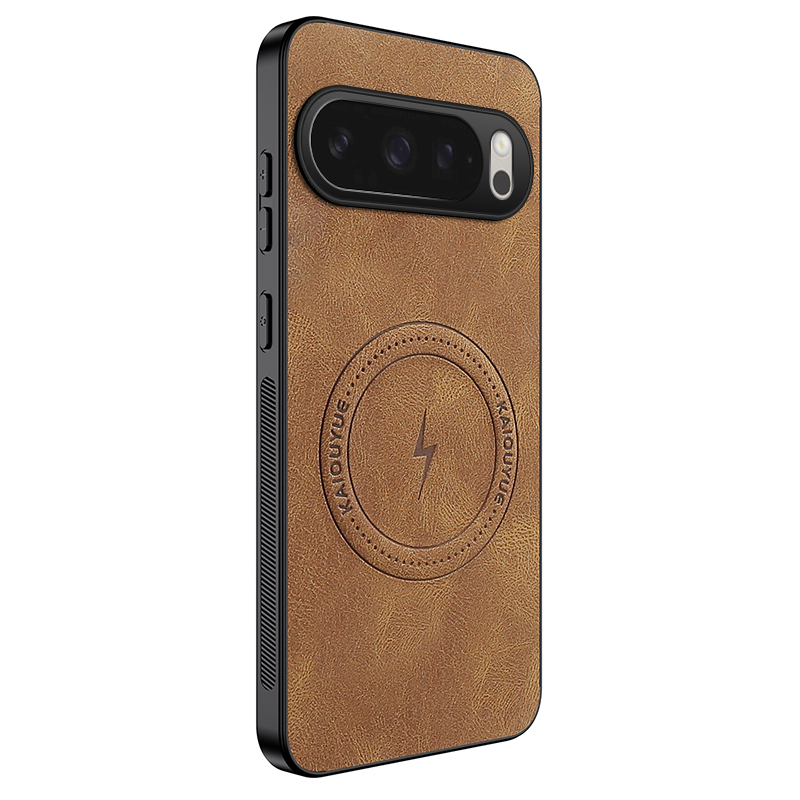 For Google Pixel 10 Pro Magnetic Case WANLONFENG SD1 Series Nappa Texture PC TPU Phone Cover - Brown