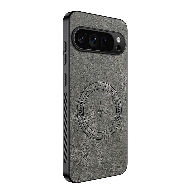 For Google Pixel 9 Pro XL Magnetic Case WANLONFENG SD1 Series Nappa Texture PC TPU Phone Cover - Grey
