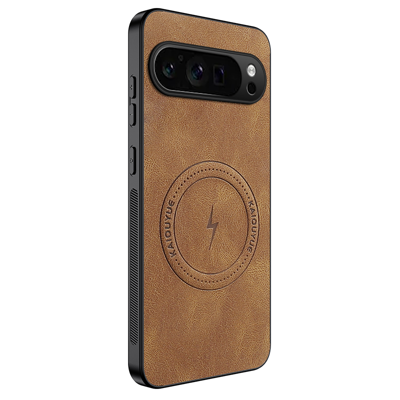 For Google Pixel 9 Pro XL Magnetic Case WANLONFENG SD1 Series Nappa Texture PC TPU Phone Cover - Brown