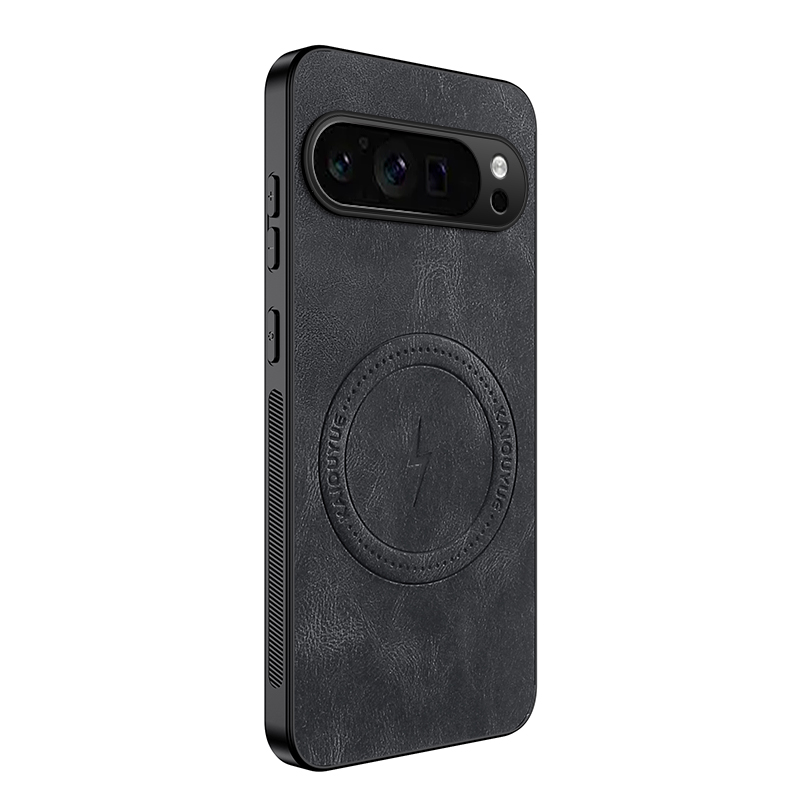 For Google Pixel 9 Pro Magnetic Case WANLONFENG SD1 Series Nappa Texture PC TPU Phone Cover - Black
