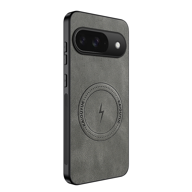 For Google Pixel 9 Magnetic Case WANLONFENG SD1 Series Nappa Texture PC TPU Phone Cover - Grey