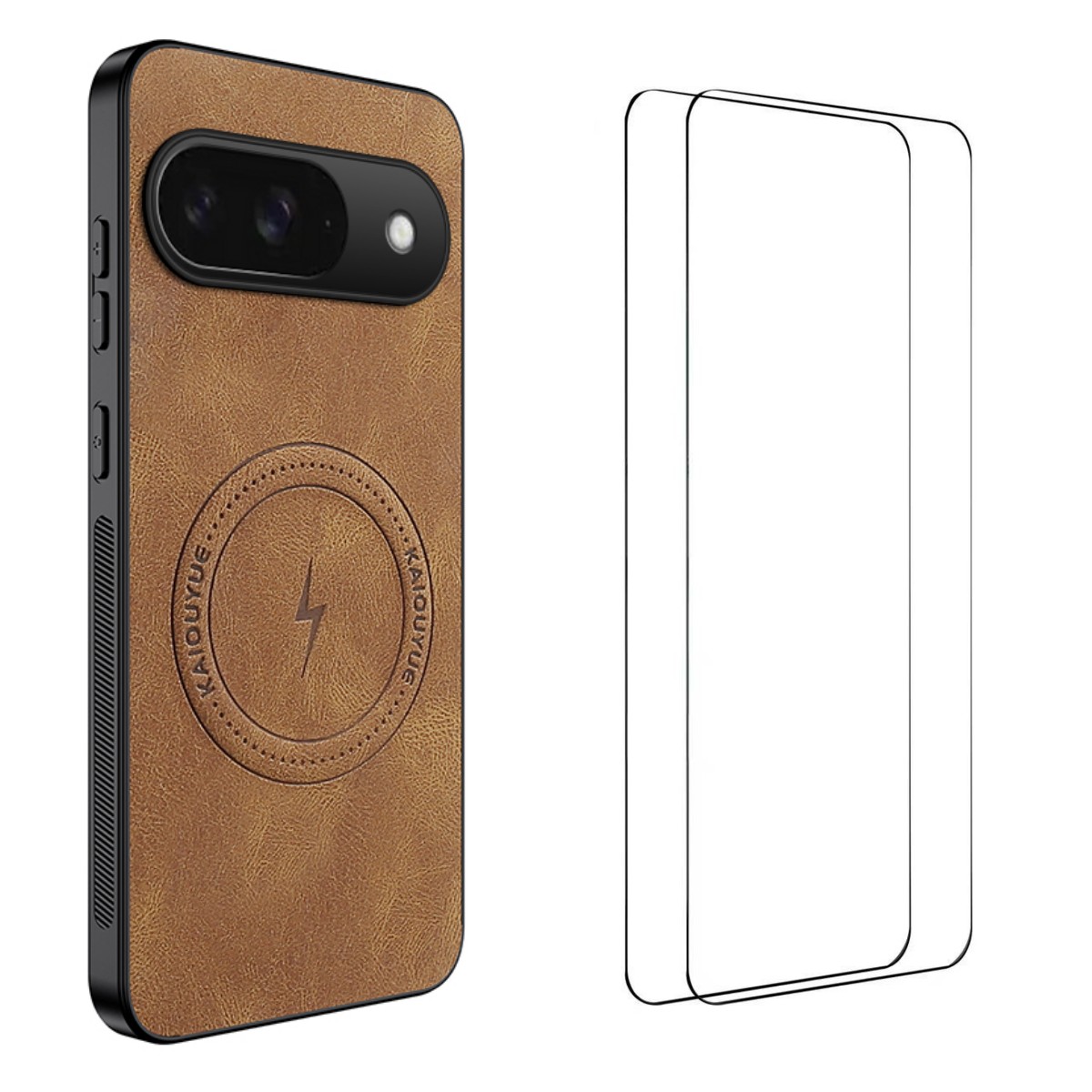 For Google Pixel 9 Magnetic Case WANLONFENG SD Series PC TPU Phone Cover with 2Pcs Screen Film - Brown