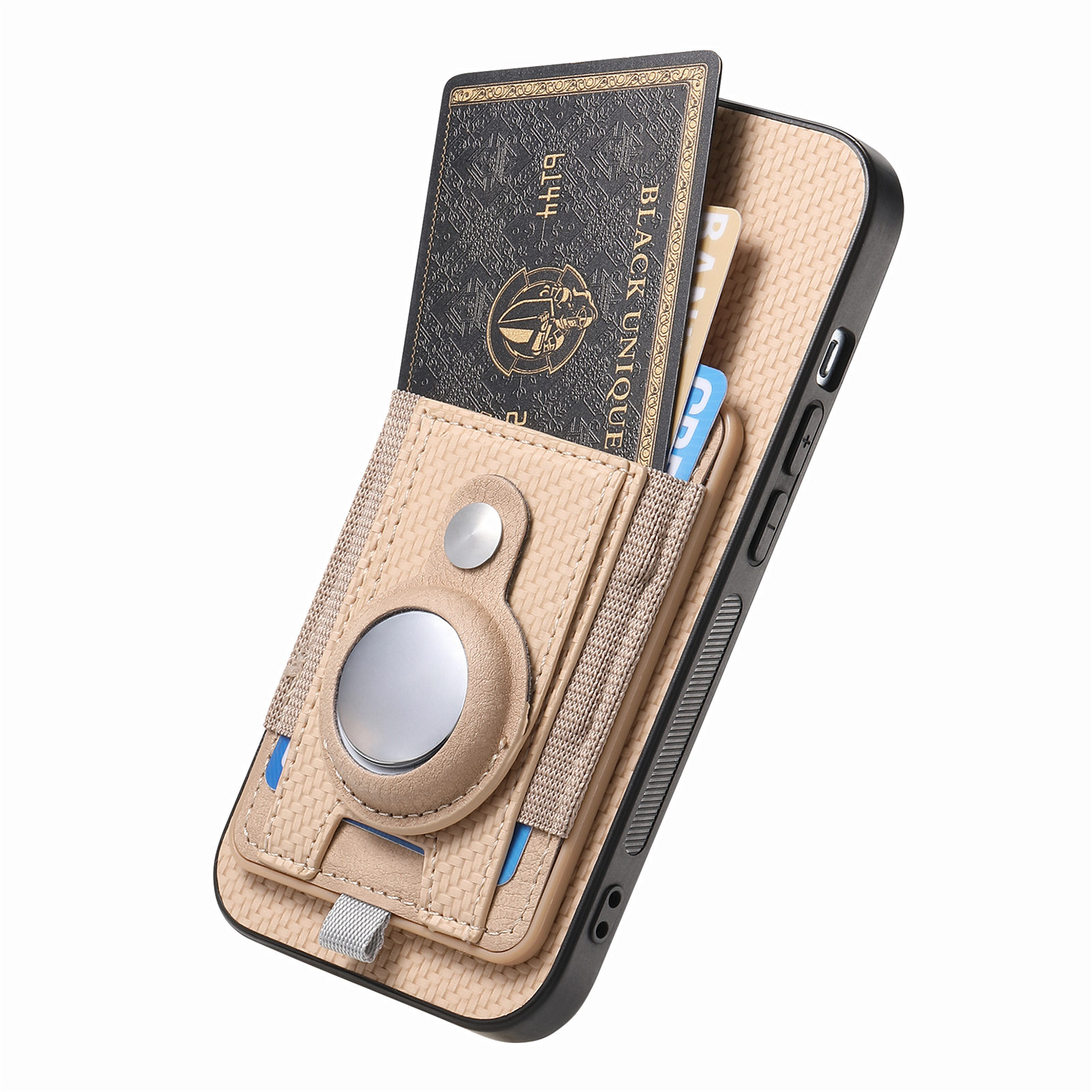 For iPhone Air Case RFID Blocking Carbon Fiber Leather Phone Back Cover with Card Holder - Apricot