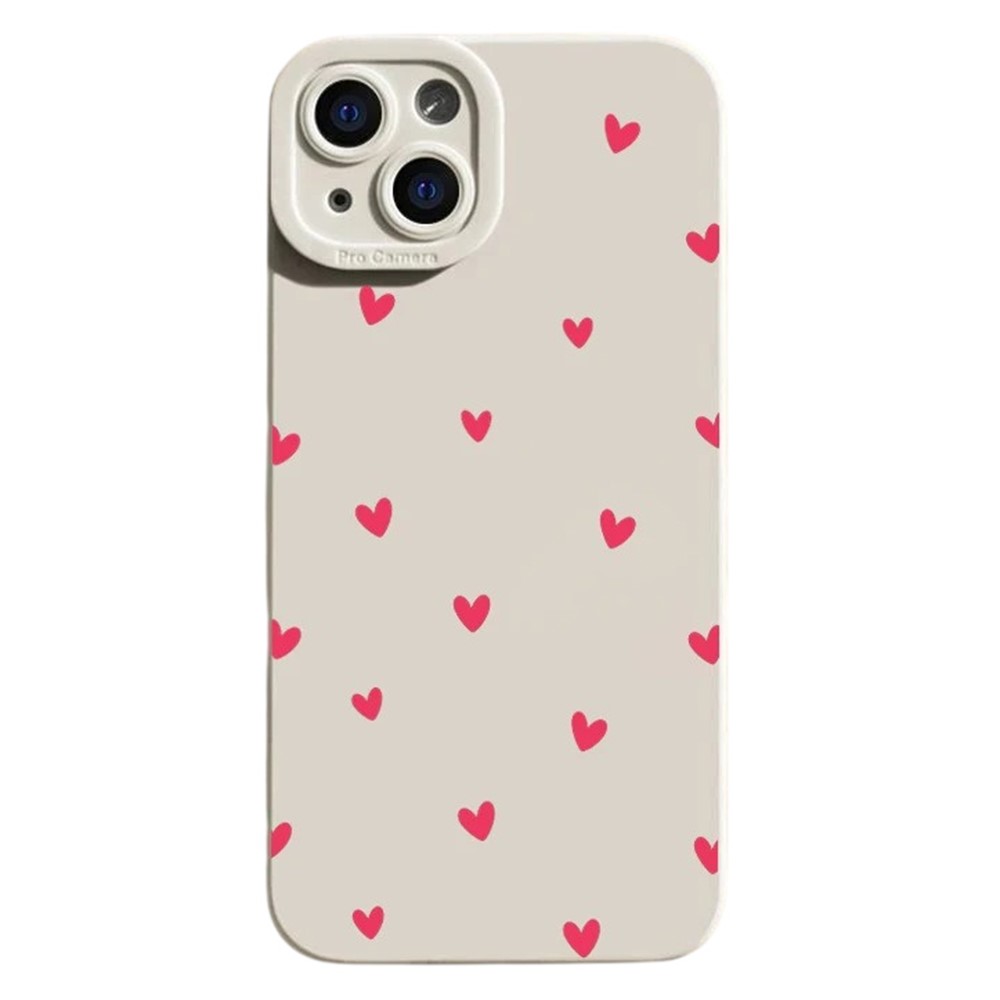 For iPhone 15 Case Heart Pattern TPU Phone Back Cover - Antique White / Red Hearts