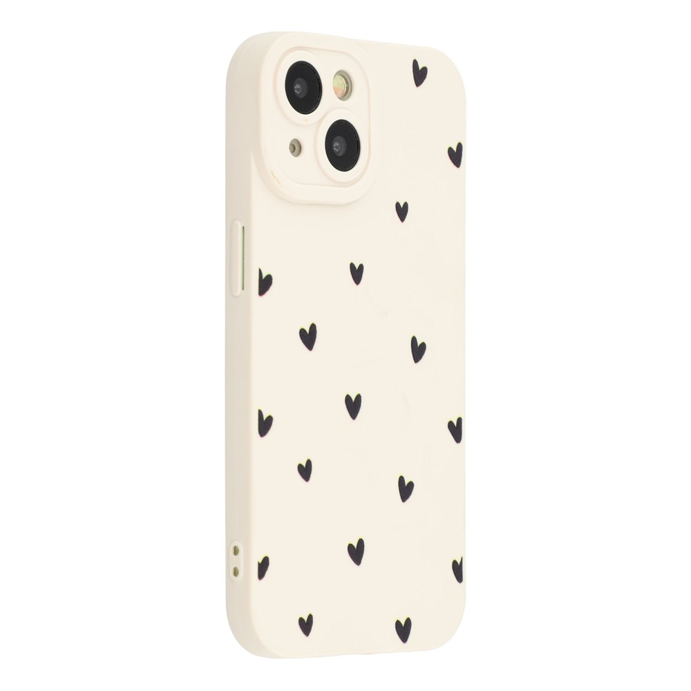 For iPhone 13 Case Heart Pattern TPU Phone Back Cover - Antique White / Black Hearts