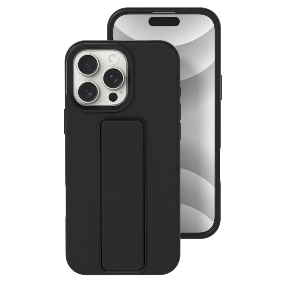 Bulk Purchasing For iPhone 15 Pro Case Drop Protection Liquid Silicone Phone Cover with Hidden Kickstand - Black