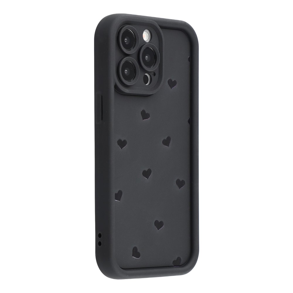 For iPhone 12 Pro Case Heart Pattern TPU Phone Cover with Stepped Edge - Black