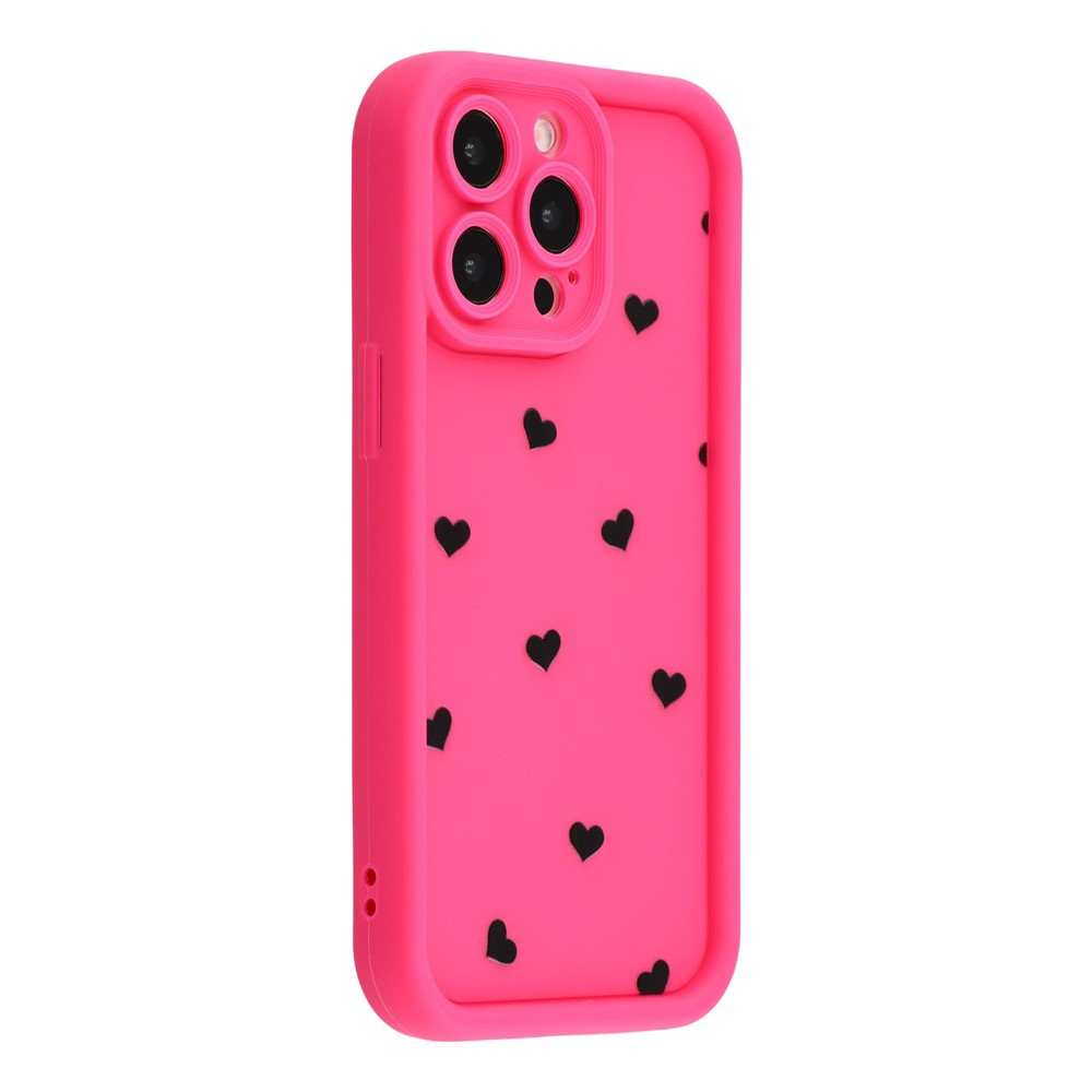 For iPhone 14 Pro Max Case Heart Pattern TPU Phone Cover with Stepped Edge - Rose