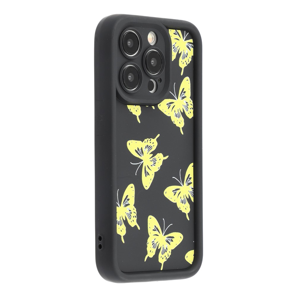 For iPhone 15 Pro Max Case Butterfly Print TPU Shockproof Phone Back Cover - Yellow