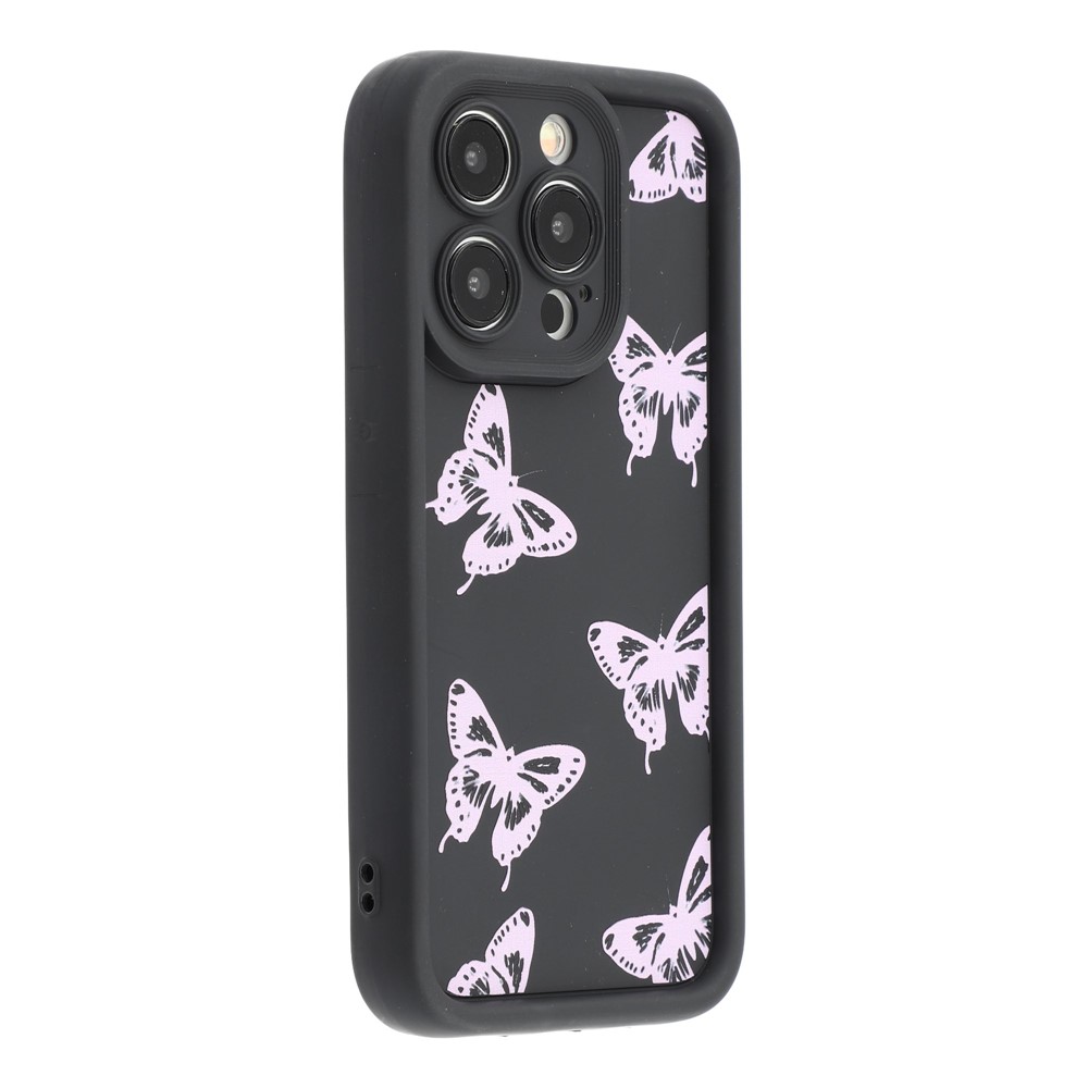 For iPhone 14 Pro Max Case Butterfly Print TPU Shockproof Phone Back Cover - Pink