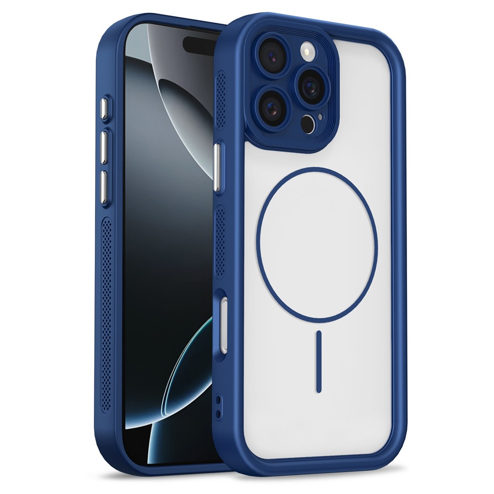 Bulk Purchasing For iPhone 16 Pro Max Magnetic Case Side Heat Dissipation PC TPU Phone Back Cover - Blue