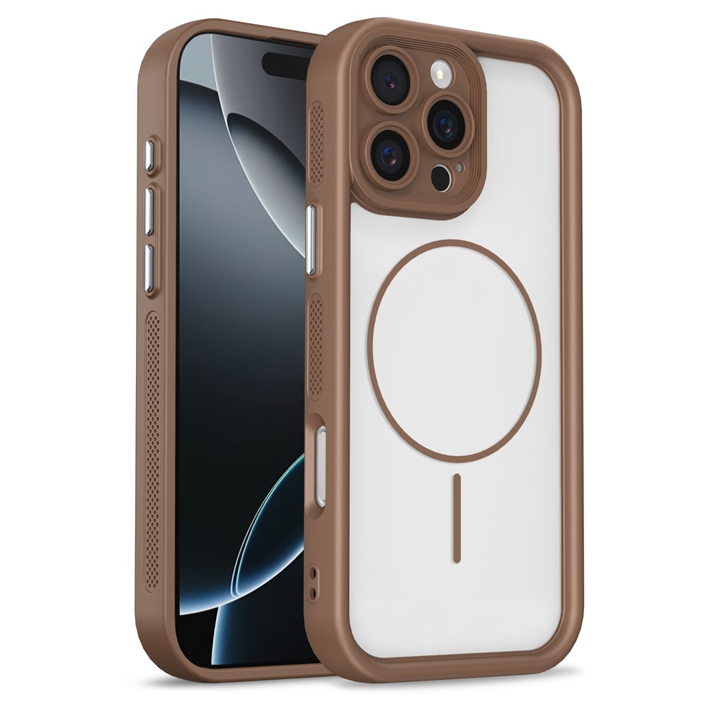 Bulk Purchasing For iPhone 16 Pro Magnetic Case Side Heat Dissipation PC TPU Phone Back Cover - Khaki