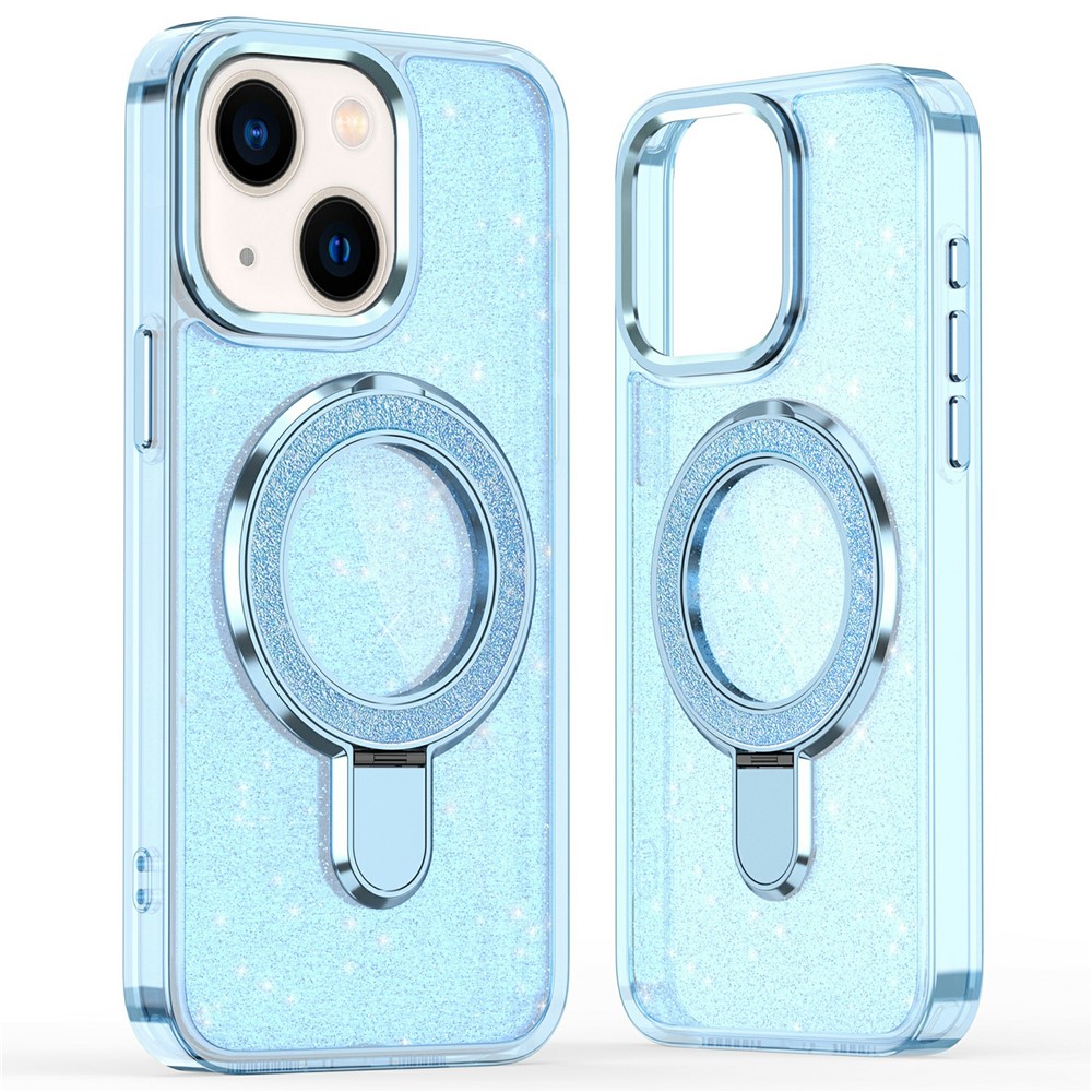 For iPhone 15 Case Glitter Design TPU + PC Kickstand Phone Protector - Blue