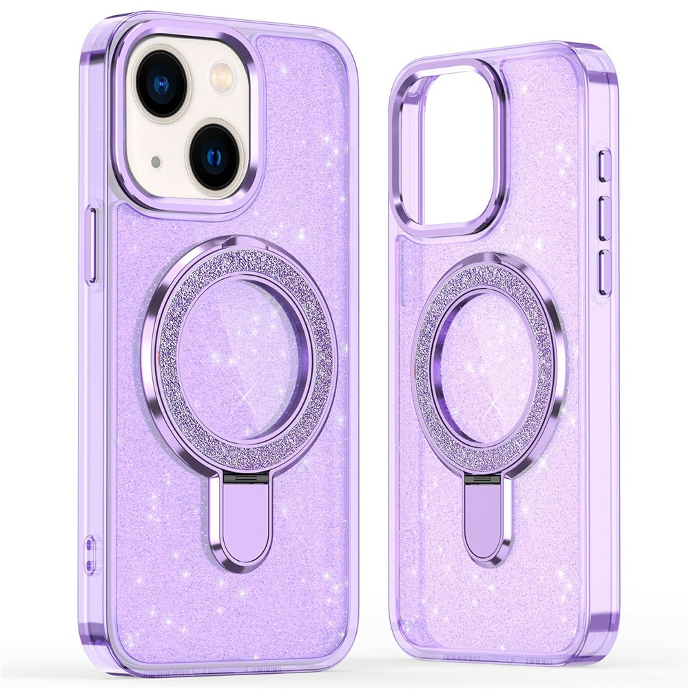 For iPhone 15 Case Glitter Design TPU + PC Kickstand Phone Protector - Purple