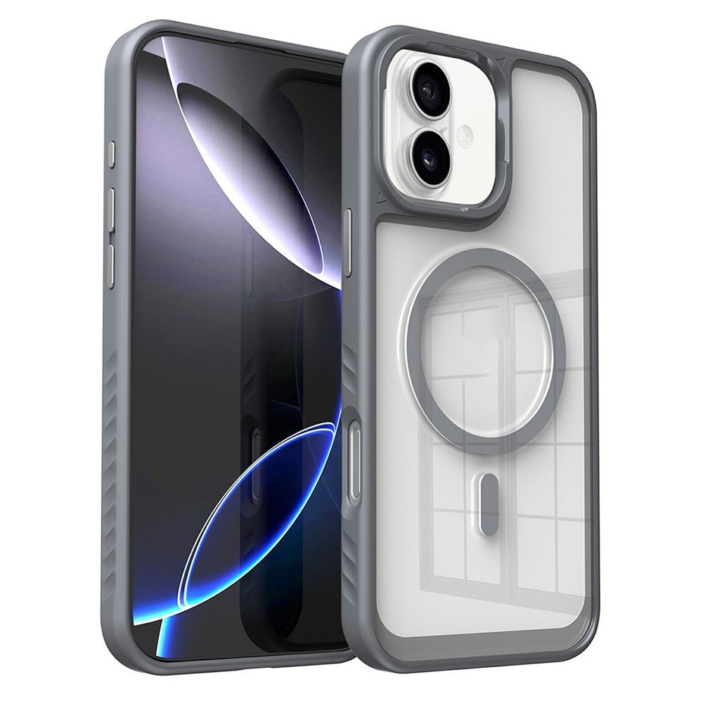 For iPhone 16 Case Compatible with MagSafe TPU + PC Shockproof Phone Back Cover - Grey