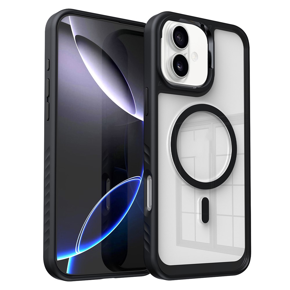 For iPhone 16 Plus Case Compatible with MagSafe TPU + PC Shockproof Phone Back Cover - Black