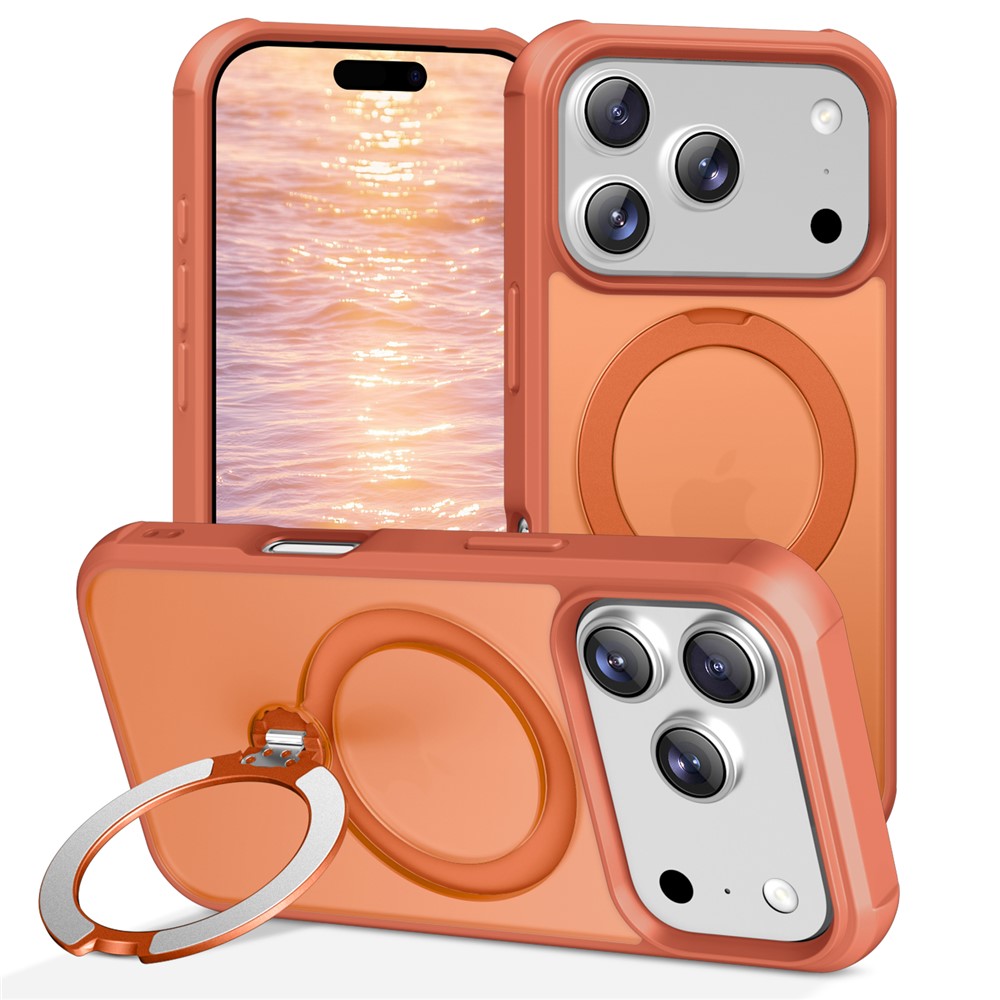 For iPhone 17 Pro Max Case Compatible with MagSafe Kickstand TPU PC Shockproof Phone Back Cover - Orange