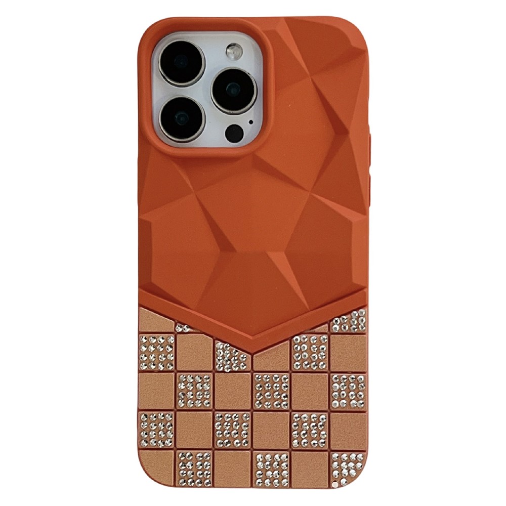 For iPhone 16 Pro Max Case Geometric Diamond Pattern Rhinestone Decor Rubberized TPU Phone Cover - Orange