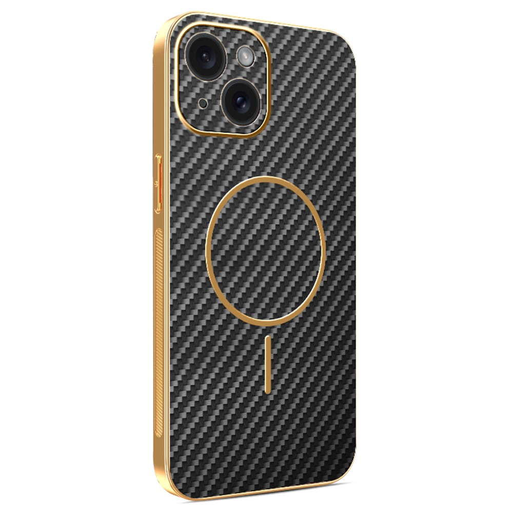 For iPhone 15 Phone Case Carbon Fiber Textured Electroplated TPU Back Cover - Black
