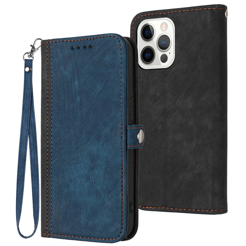 YX0020 Smart Phone Case for iPhone 13 Pro 6.1 inch Bump Proof PU Leather Stand Dual Magnetic Clasp Phone Cover Shell with Strap - Sapphire-1