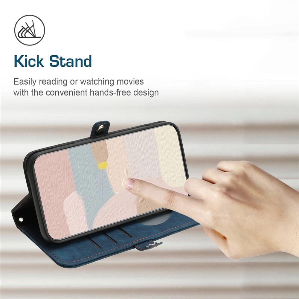 YX0020 Smart Phone Case for iPhone 13 Pro 6.1 inch Bump Proof PU Leather Stand Dual Magnetic Clasp Phone Cover Shell with Strap - Sapphire-3