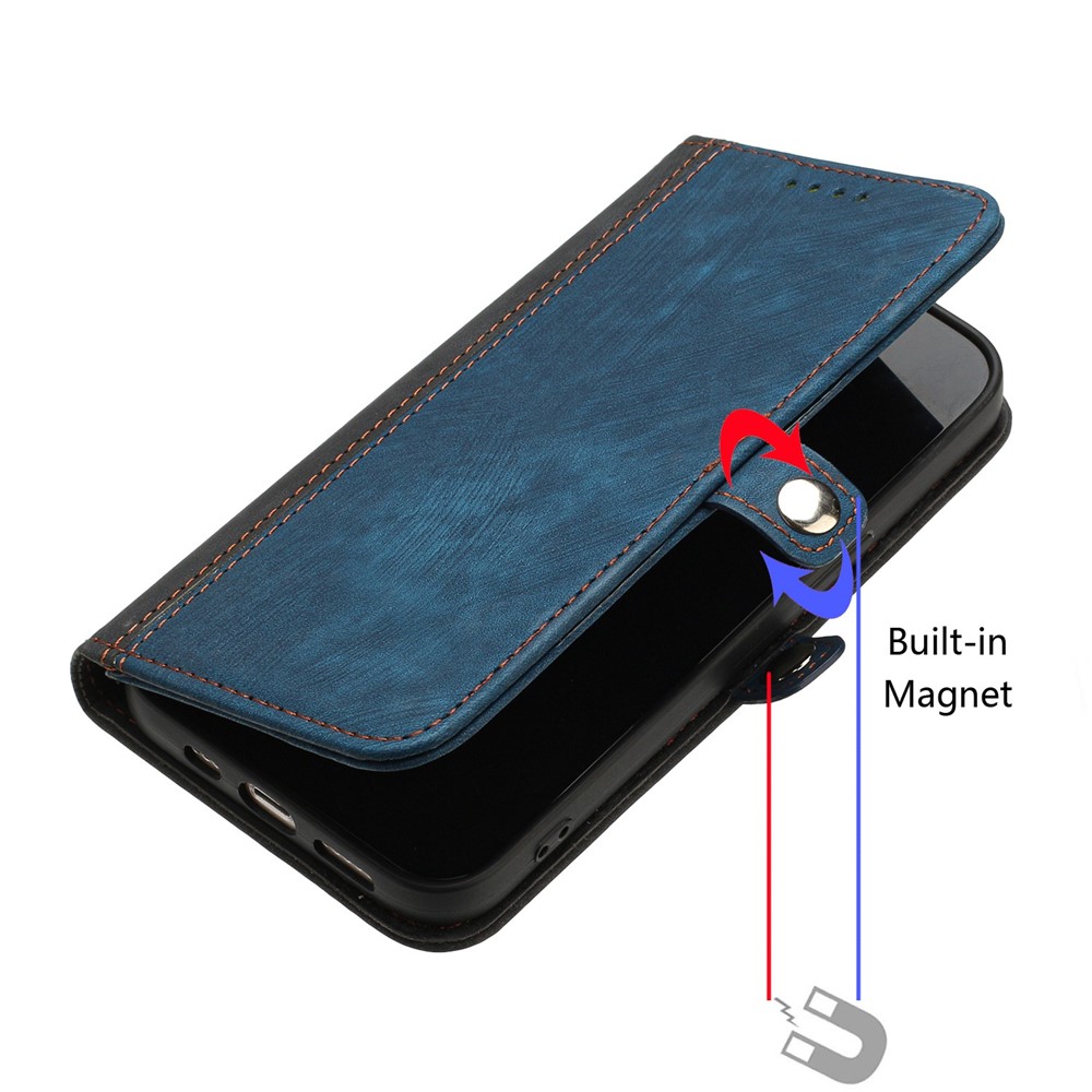 YX0020 Smart Phone Case for iPhone 13 Pro 6.1 inch Bump Proof PU Leather Stand Dual Magnetic Clasp Phone Cover Shell with Strap - Sapphire-5