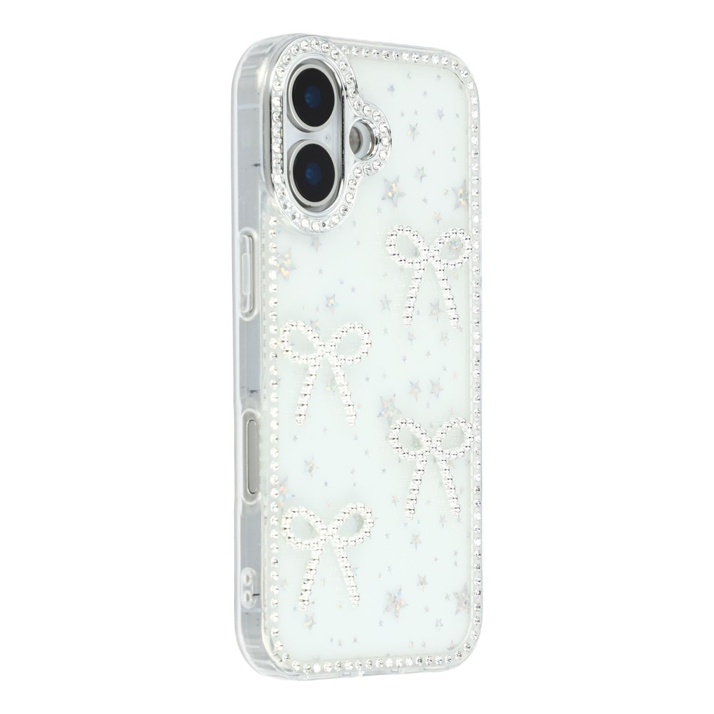 For iPhone 16 Case Rhinestone Edge Butterfly Bow Decor TPU + PC IMD Phone Cover - Starry Transparent