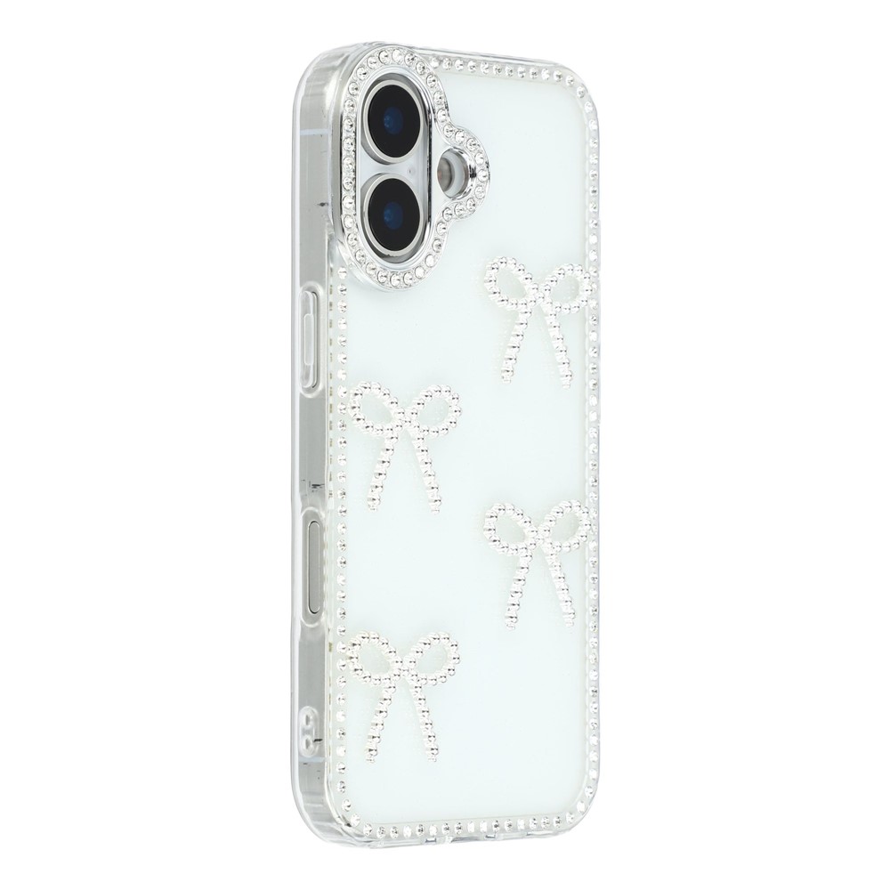 For iPhone 16 Case Rhinestone Edge Butterfly Bow Decor TPU + PC IMD Phone Cover - Glitter Transparent