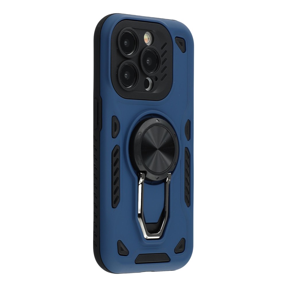 For iPhone 15 Pro Case with Kickstand Shockproof TPU + PC Phone Back Cover - Navy Blue