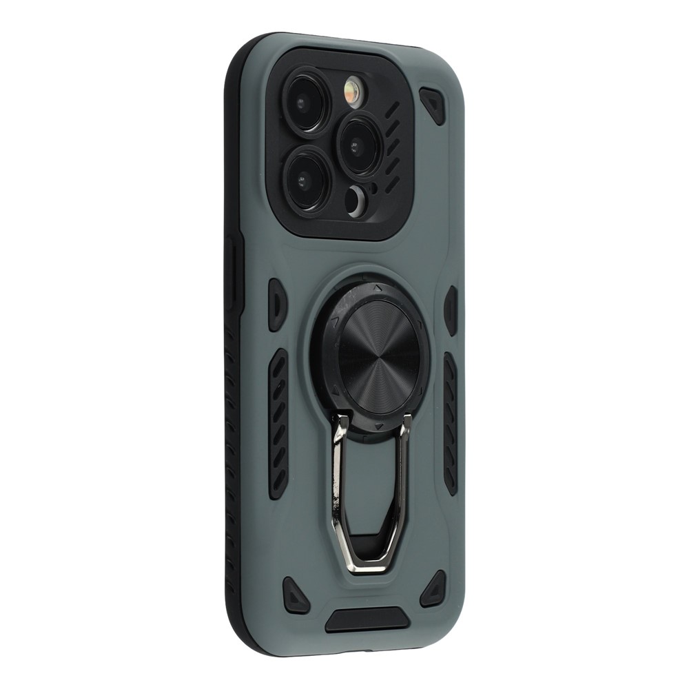 For iPhone 15 Pro Case with Kickstand Shockproof TPU + PC Phone Back Cover - Grey