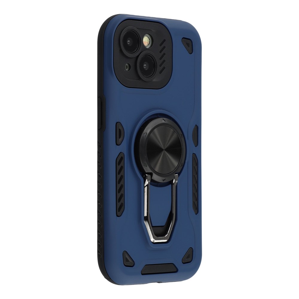 For iPhone 15 Case with Kickstand Shockproof TPU + PC Phone Back Cover - Navy Blue