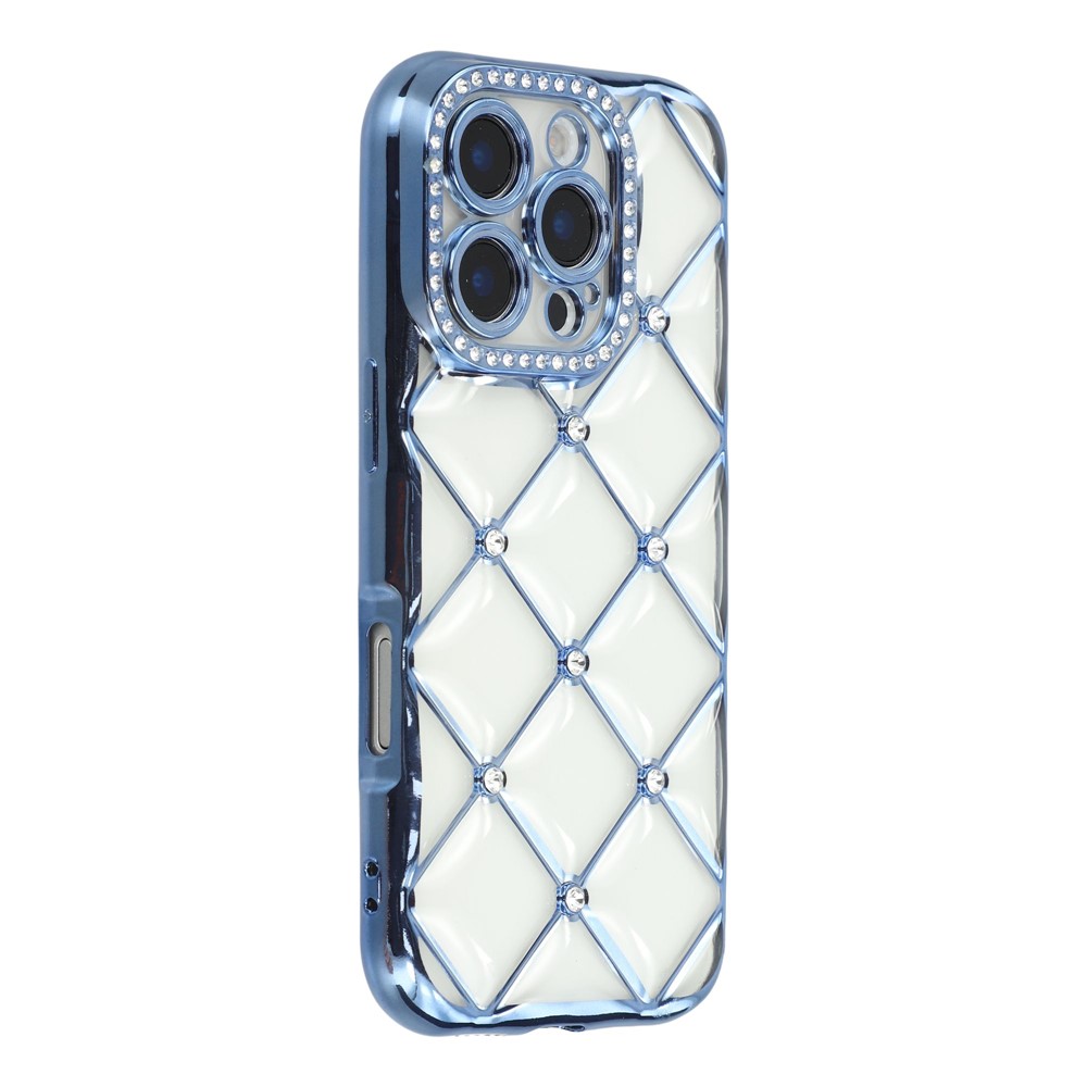 For iPhone 16 Pro Case Rhinestone Decor Electroplating TPU Phone Cover - Blue