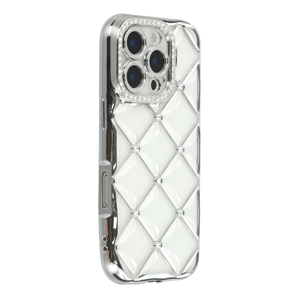 For iPhone 16 Pro Case Rhinestone Decor Electroplating TPU Phone Cover - Silver